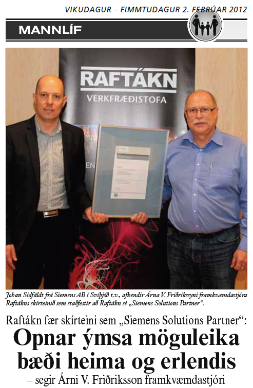 Raftákn var fyrsta Íslenska verkfræðistofan til að gerast Siemens Solution